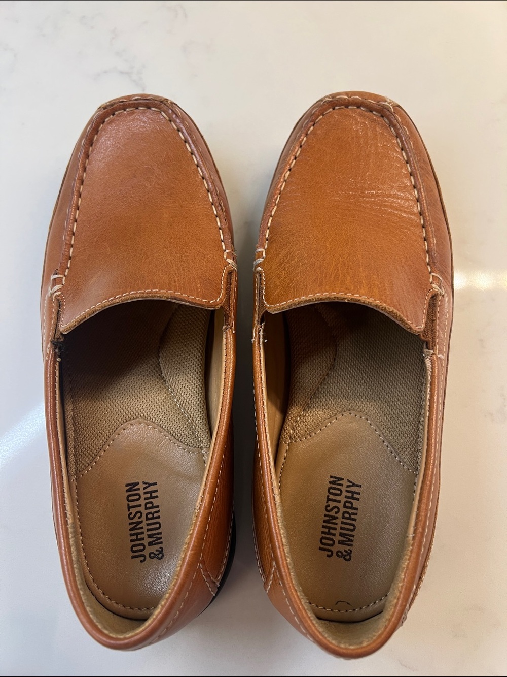 Johnston & Murphy Cognac Brown Leather Slip-On Loafers, Boys sz. 4